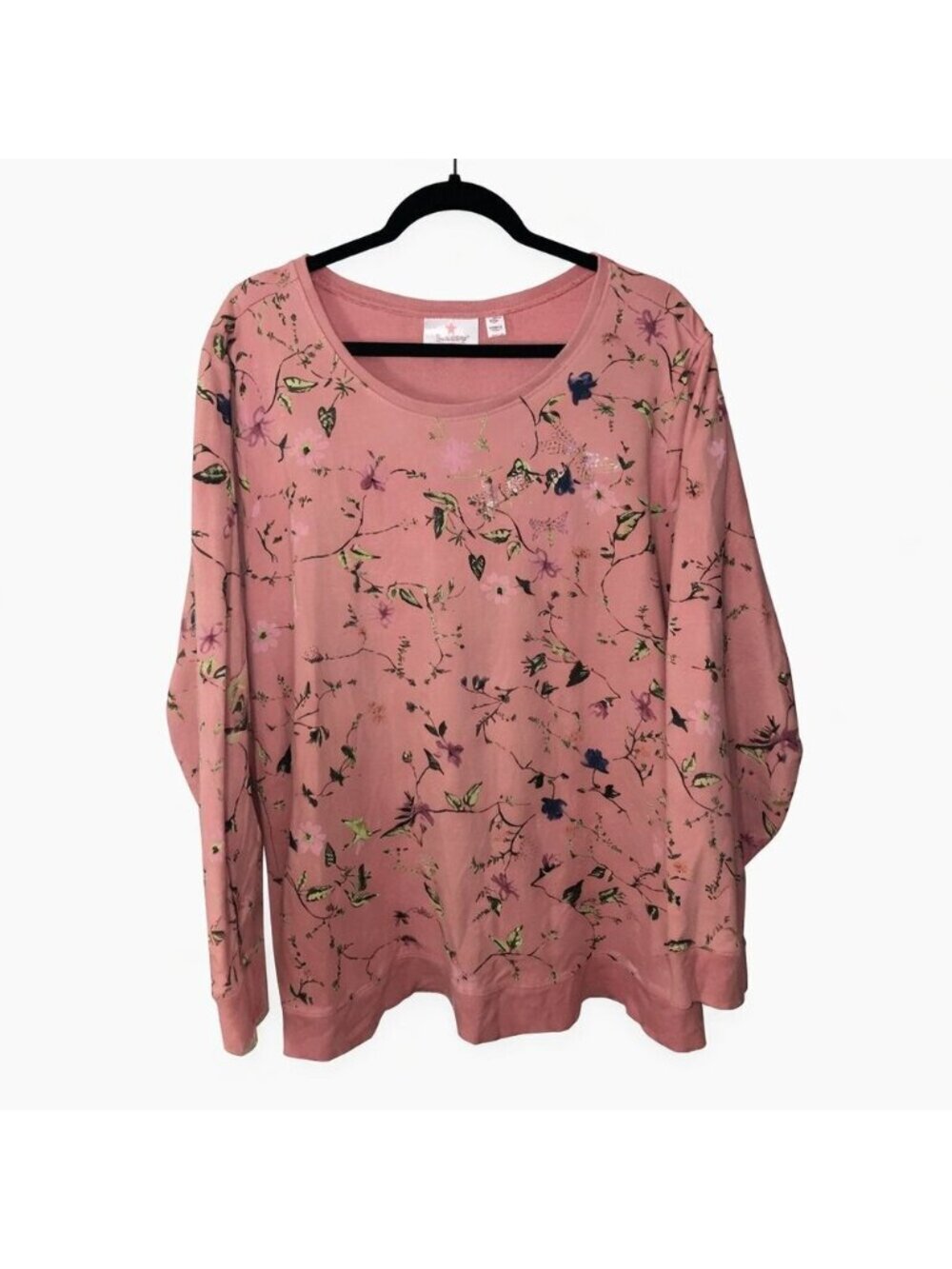 Ladies Long Sleeve Floral Embellished Dragonfly Top